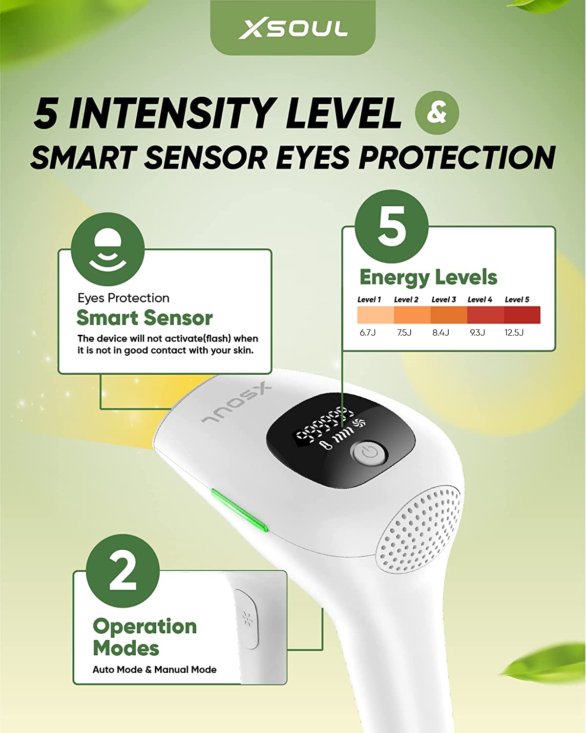 XSOUL At-Home IPL Hair Removal for Women and Men Permanent Hair Removal 999,999 Flashes Painless Hair Remover on Armpits Back Legs Arms Face Bikini Line, Corded - Image 6